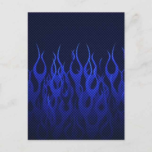 Blaue Racing Flammen auf Carbon Fibre Print Postkarte (Vorderseite)