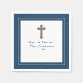 Blaue Rahmen-Erste Kommunizierungspapier Serviette
