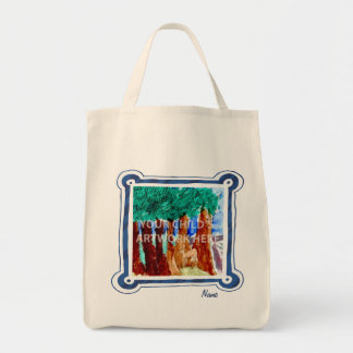Blaue Rahmen-Lebensmittelgeschäft-Tasche $15,95 Tragetasche