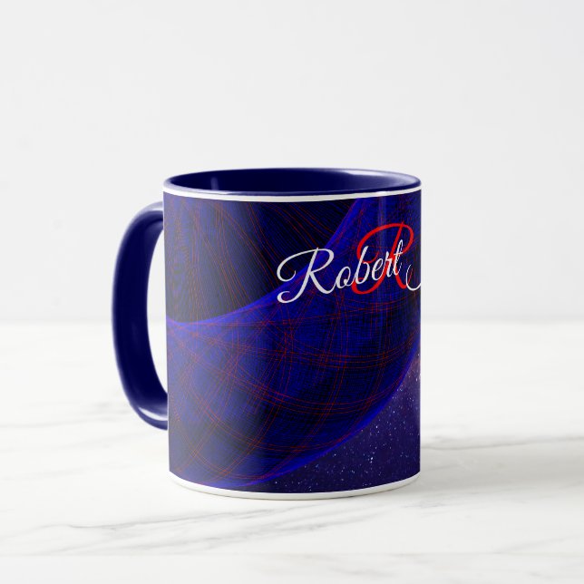 Blaue Raum-Donuts Geometrische Kaffeetasse (Vorderseite Links)