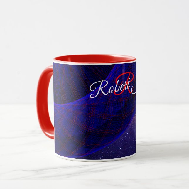 Blaue Raum-Donuts geometrische Kaffeetasse (Vorderseite Links)
