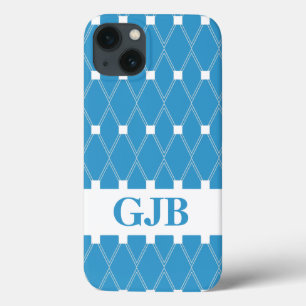 Blaue Raute Gitter mit Monogramm Case-Mate iPhone Hülle