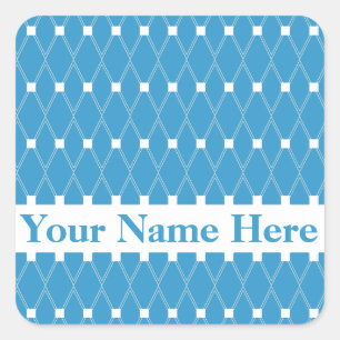 Blaue Raute Gitter mit Monogramm Quadratischer Aufkleber