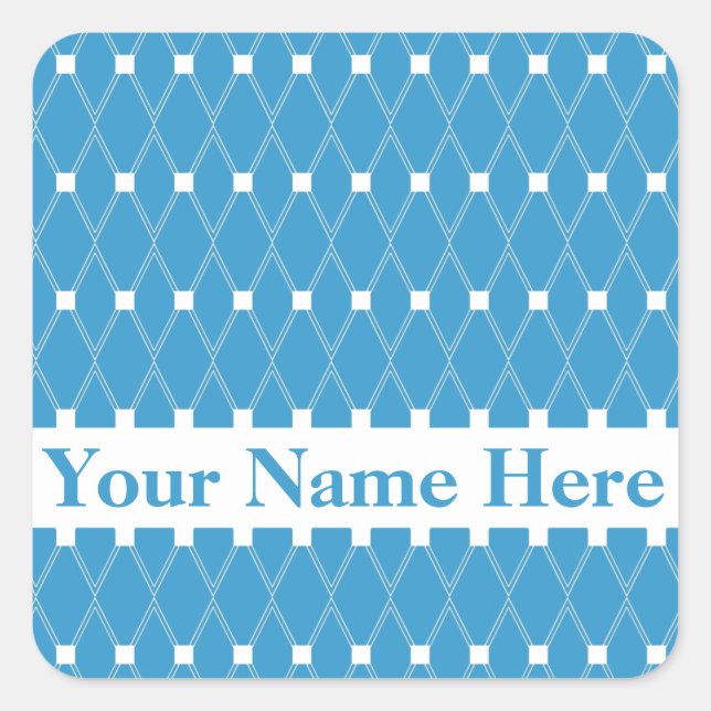 Blaue Raute Gitter mit Monogramm Quadratischer Aufkleber (Vorderseite)