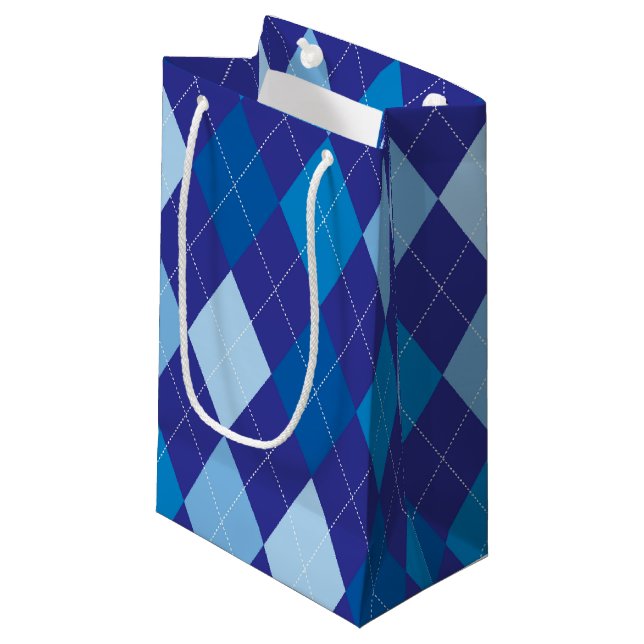 Blaue Raute Kleine Geschenktüte (Vorderseite Schrägansicht)