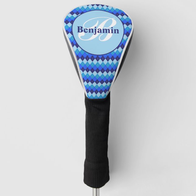 Blaue Raute, Marine, Sky Blue, Blass Mit Monogramm Golf Headcover (Vorderseite)