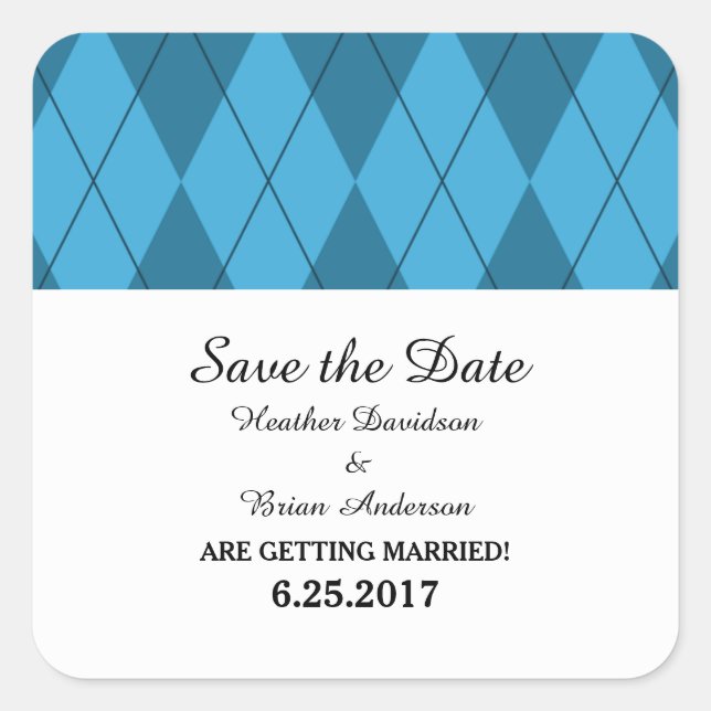 Blaue Raute Save the Date Stickers (Vorderseite)