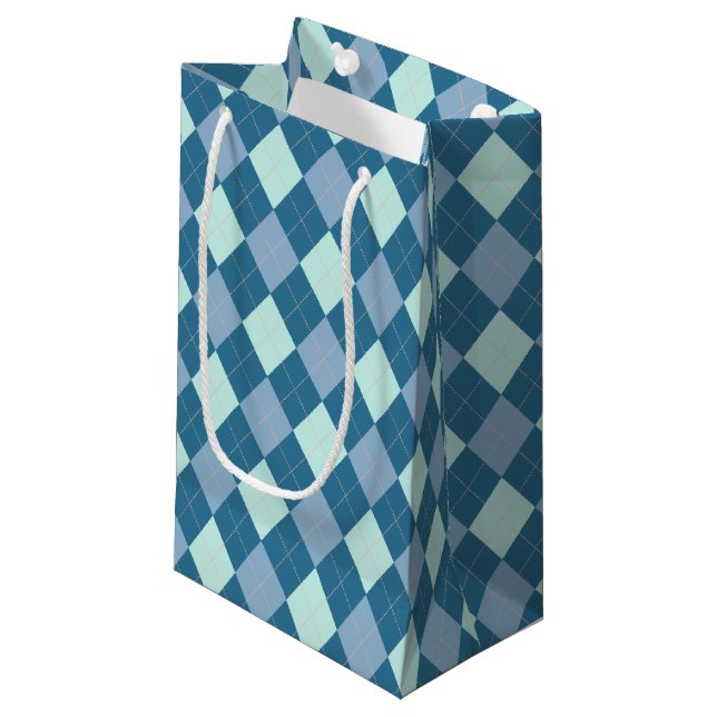 Blaue Raute Vintages Muster Kleine Geschenktüte (Vorderseite Schrägansicht)