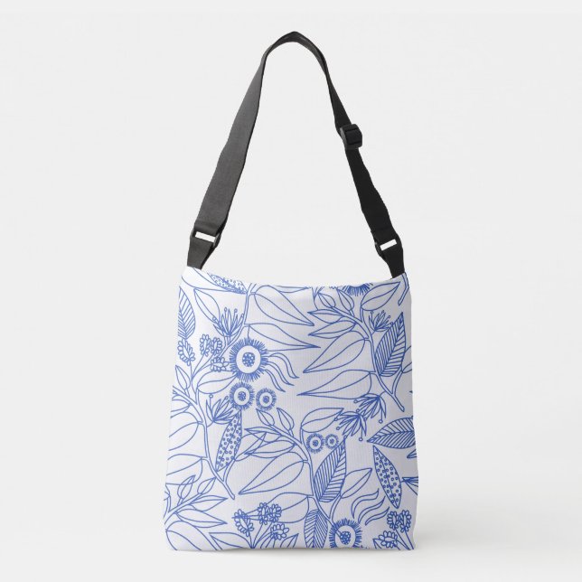 Blaue Reben und Blume Tragetaschen Mit Langen Trägern (Vorderseite)