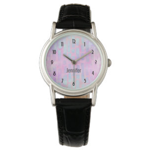 Blaue Rechteck-Formen auf rosa Hintergrund Armbanduhr