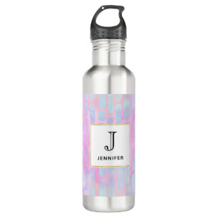 Blaue Rechteck-Formen auf rosa Hintergrundmonogram Edelstahlflasche