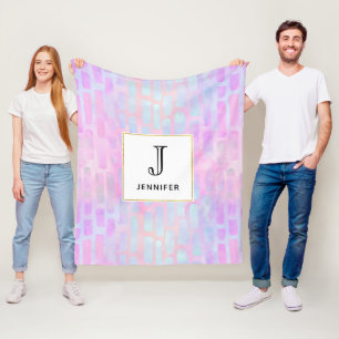 Blaue Rechteck-Formen auf rosa Hintergrundmonogram Fleecedecke