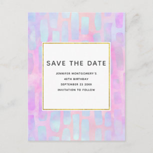 Blaue Rechteck-Formen Save the Date auf rosa Einladungspostkarte