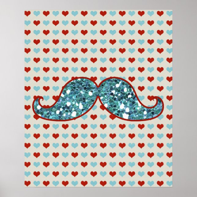 BLAUE RED MUSTACHE UND HERZEN GLITZER POSTER (Vorne)