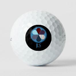 BLAUE RED PATCHWORT BLUME FORM MONOGRAMM INITIALEN GOLFBALL
