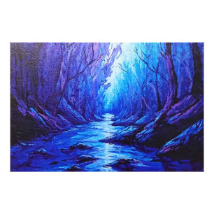 Blaue Reflexionen im mystischen Wald Fotodruck