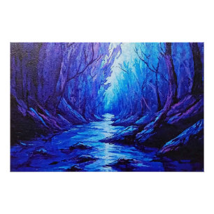 Blaue Reflexionen im mystischen Wald Poster
