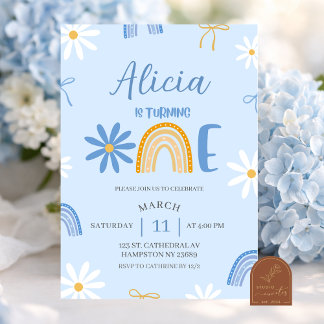 Blaue Regenbogen-Gänseblümchen-Cocquette-Girl 1. G Einladung