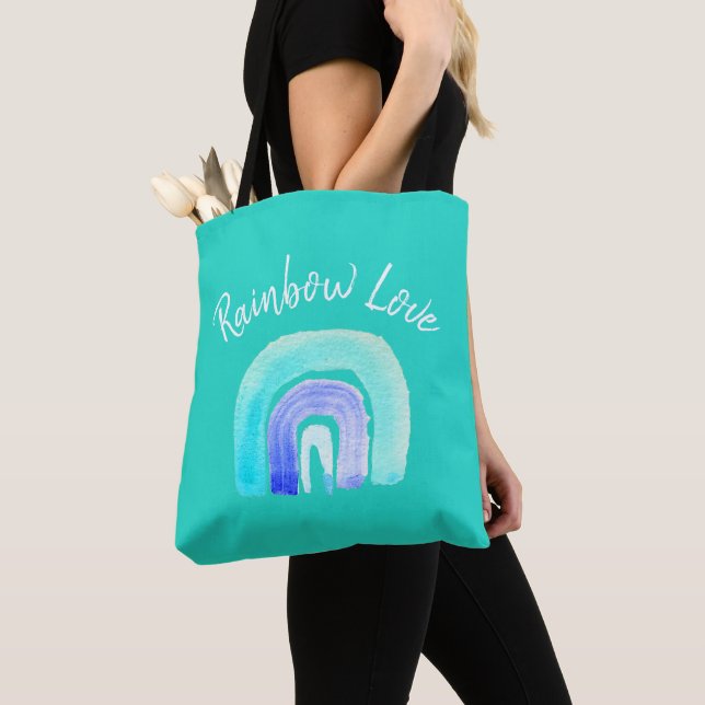 Blaue Regenbogenfarbe Liebe Tasche (Von Nahem)