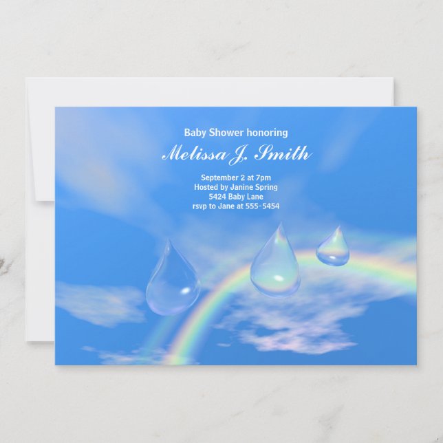 Blaue Regenbogentropfen für Boy Baby Shower Einladung (Vorderseite)