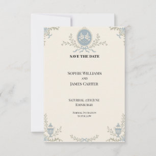 Blaue Regency-Cameo-Hochzeit Bitte Termin vormerke Save The Date