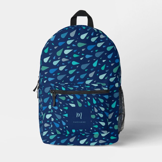 Blaue Regentropfen, kundenspezifisch Monogramm und Bedruckter Rucksack (Vorderseite)