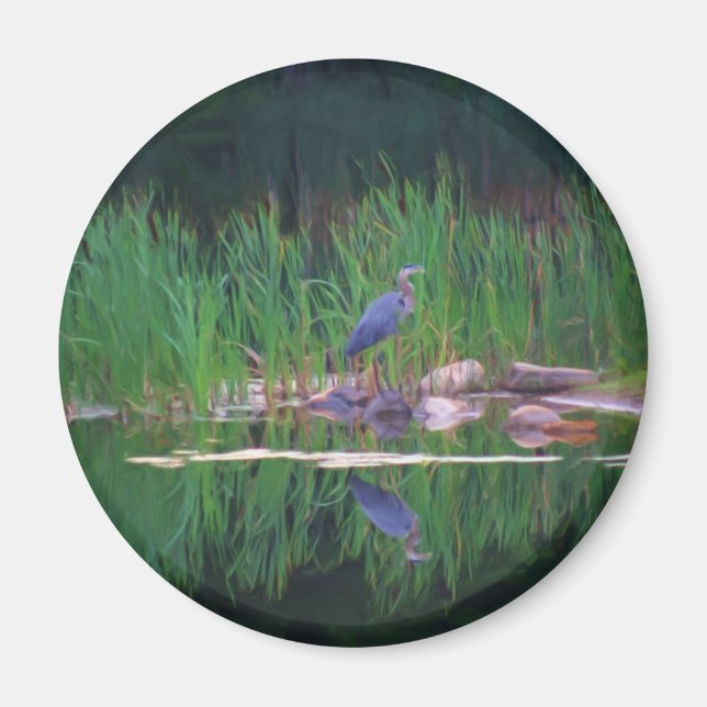 Blaue Reiher-Reflexions-Tiermalerei-Magnet Magnet (Vorne)