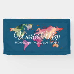 Blaue Reise Retro Farbige Wasserfarbe Weltkarte Banner