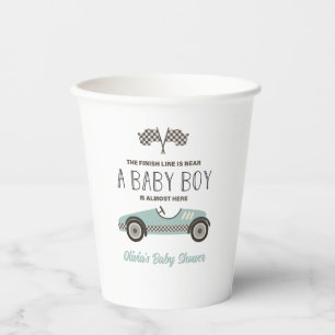 blaue Rennwagen-Baby-Party Pappbecher