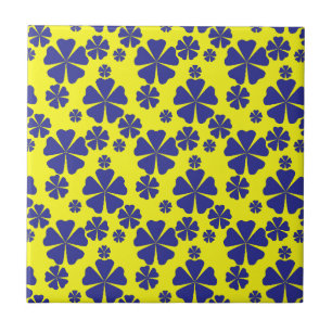 Blaue Retro-Blumenmuster auf gelbem Hintergrund Fliese