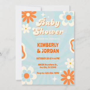 Blaue Retro-Groovy-Babydusche Einladung