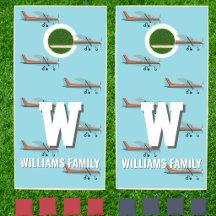 Blaue Retro-Luftfahrt-Pilot-Familienmonogramm-Flug