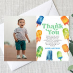 Blaue Retro Popsiv Custom Picture Birthday Party Dankeskarte<br><div class="desc">Dies ist eine blaugrüne Orange Retro Popsikel Custom Picture Foto Geburtstagsparty Dankeschön Karte!</div>