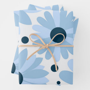 Blaue Retrofarben und dunkelblaue Punkte Geschenkpapier Set