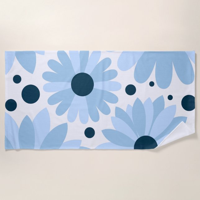 Blaue Retrofarben und dunkelblaue Punkte Strandtuch (Vorderseite)