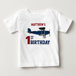 Blaue Retroflugzeug Geburtstagsfeier Baby T-shirt