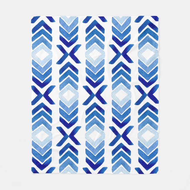 Blaue Rhombus-Pfeile Wasserfarbmuster Fleecedecke (Vorderseite)