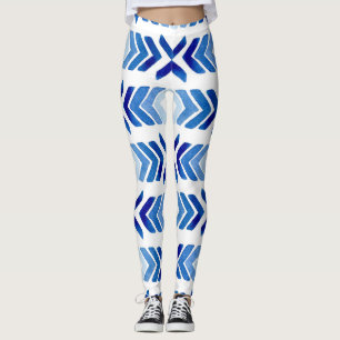 Blaue Rhombus-Pfeile Wasserfarbmuster Leggings