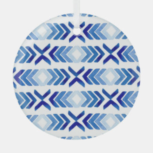 Blaue Rhombus-Pfeile Wasserfarbmuster Ornament Aus Glas