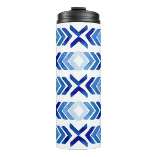 Blaue Rhombus-Pfeile Wasserfarbmuster Thermosbecher