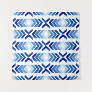Blaue Rhombus-Pfeile Wasserfarbmuster Wandteppich
