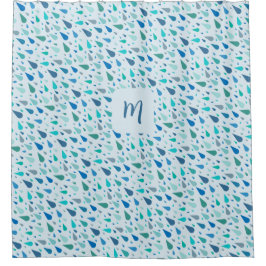 Blaue Rindropfen-Monogramm Duschvorhang