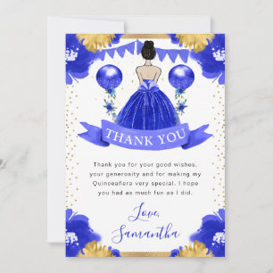 Blaue Robe Braunhaarige Prinzessin Quinceanera Dankeskarte