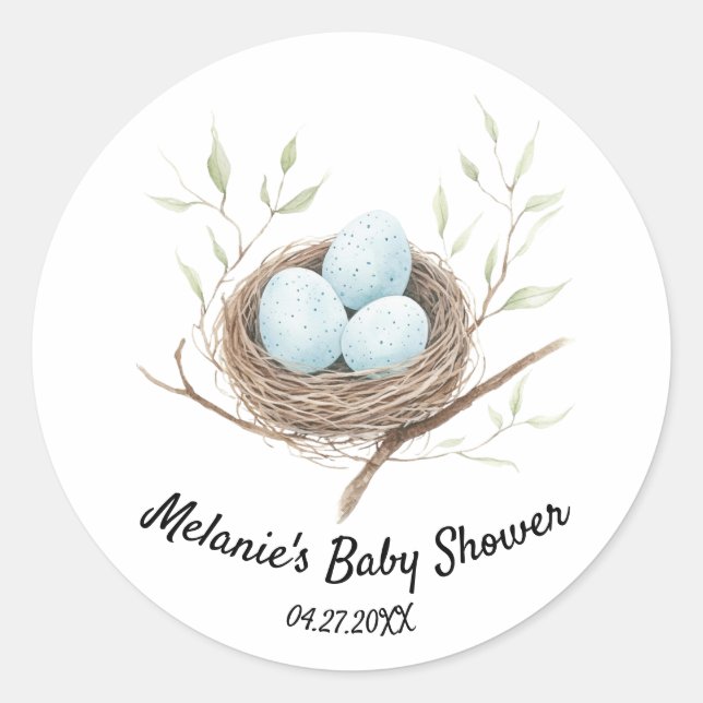 Blaue Robin-Eier in der Nest Baby Dusche Runder Aufkleber (Vorderseite)