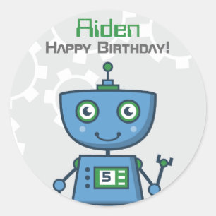 Blaue Roboter-Jungs Alles Gute zum Geburtstag Runder Aufkleber