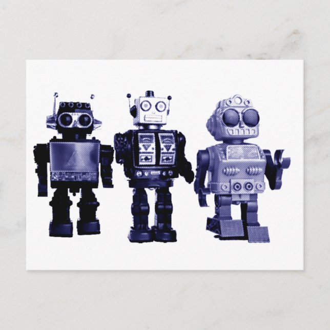 blaue Roboter Postkarte (Vorderseite)