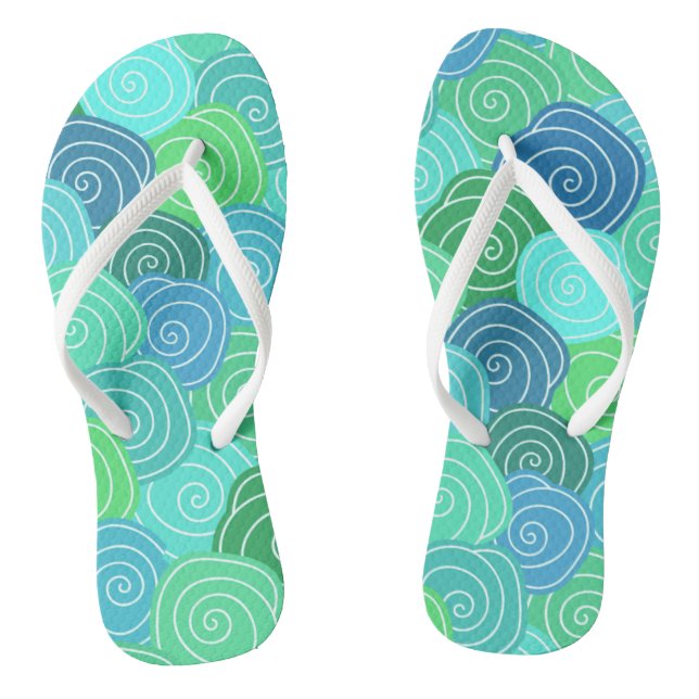 Blaue Rollkreisläufe Muster Flip Flops (Fußbett)