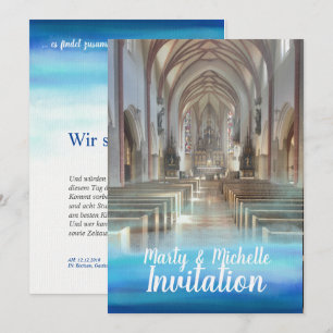 Blaue romantische Aquarell- und Foto-Einladung Einladung