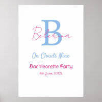 blaue rosa auf Wolken neun Monogramm Junggesellinn
