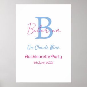 blaue rosa auf Wolken neun Monogramm Junggesellinn Poster